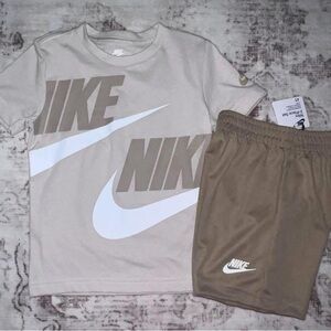 Nike Tan and White Logo T-Shirt and Shorts